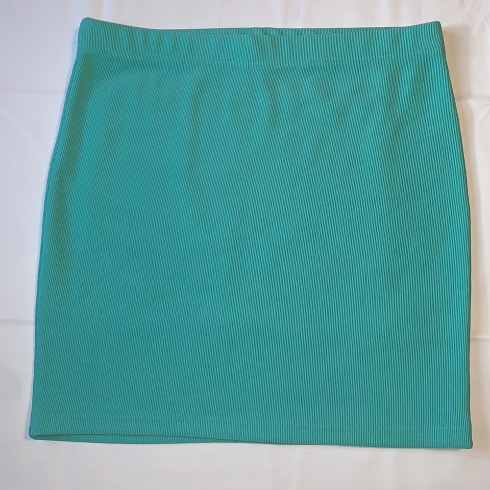 L Teal Rib Knit Textured Bodycon Mini Skirt